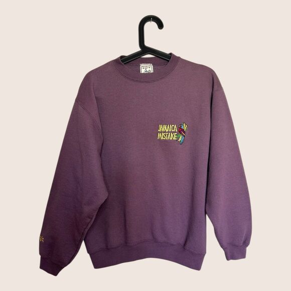 🦜 VTG JAMAICA MISTAKE JOHNNY'S DRESSING MARINADE SWEATSHIRT PURPLE LARGE - Picture 1 of 6